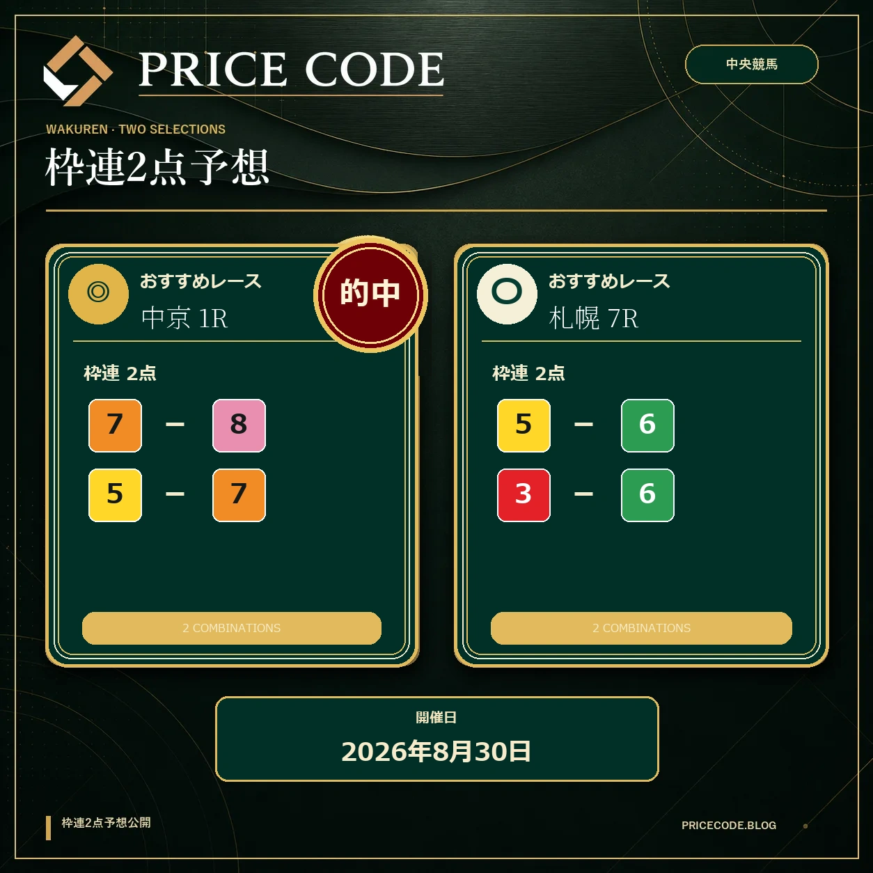 枠連２点８月３０日