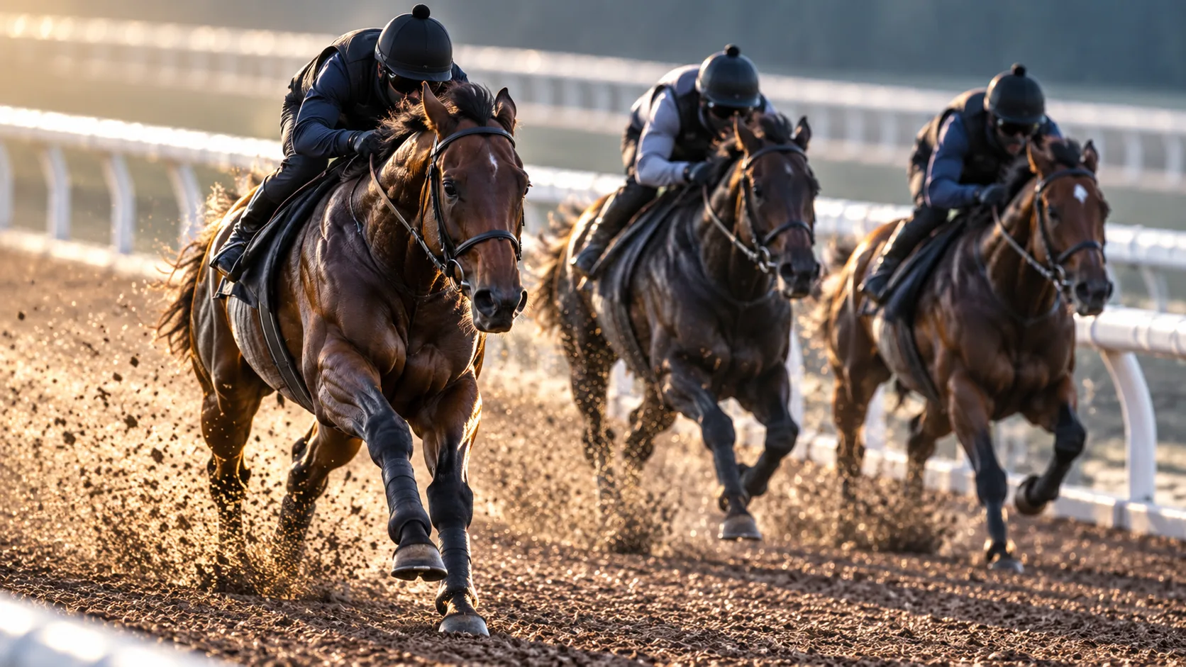 美浦Wコースで僚馬2頭をかわすコスモキュランダの調教イメージ