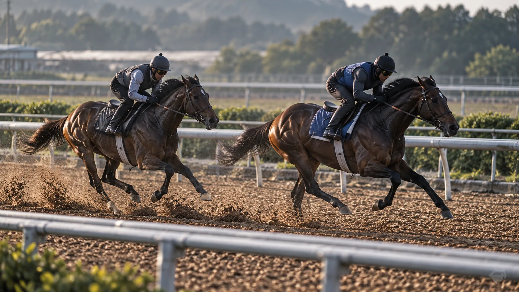 ウッドの追い切りで併走相手に半馬身先着するカラマティアノスのイメージ