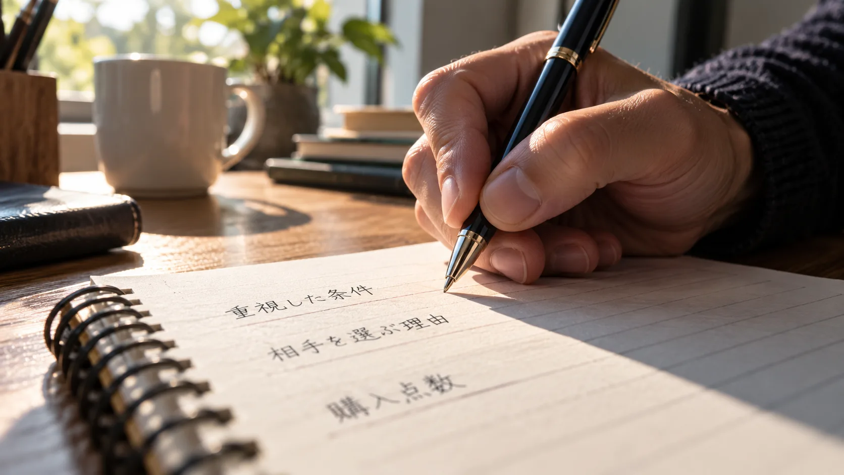 次の予想に向けて、重視した条件や相手を選ぶ理由を書き残す手元
