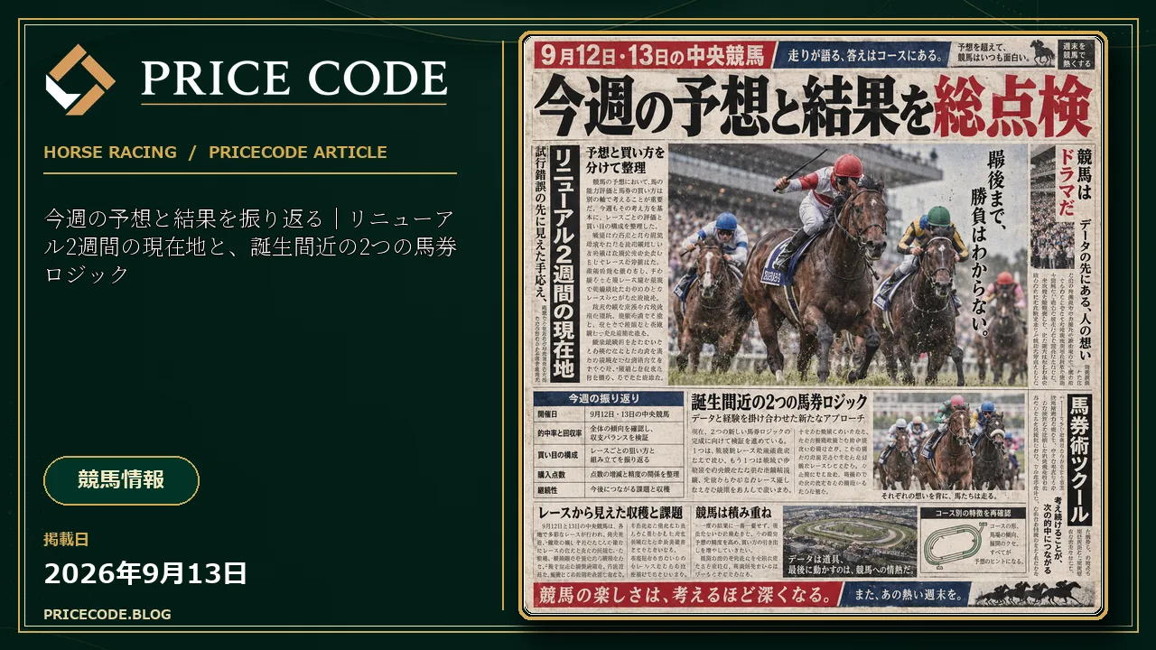 今週の予想と結果を振り返る|リニューアル2週間の現在地と、誕生間近の2つの馬券ロジック