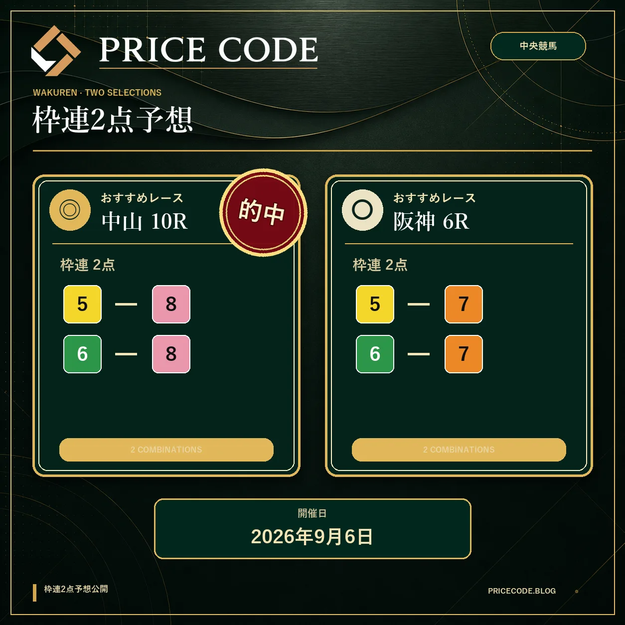 枠連２点9月6日