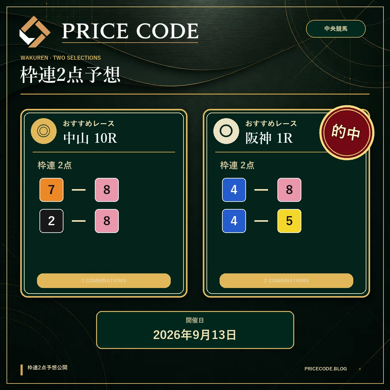 枠連２点９月１３日