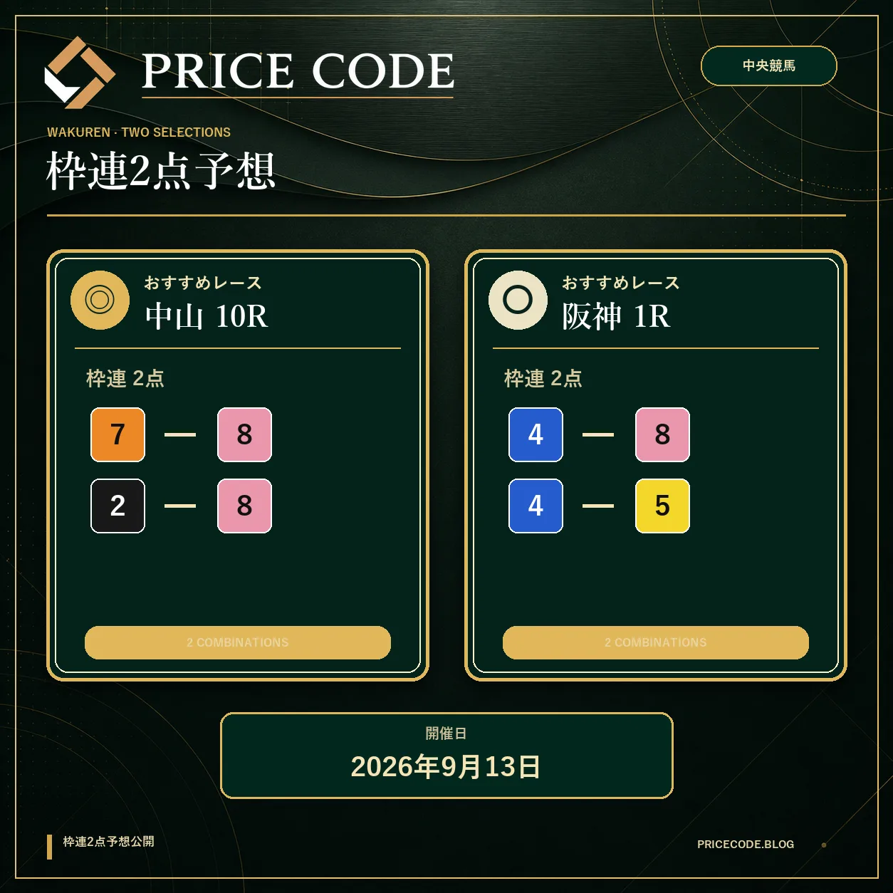 枠連２点９月１３日