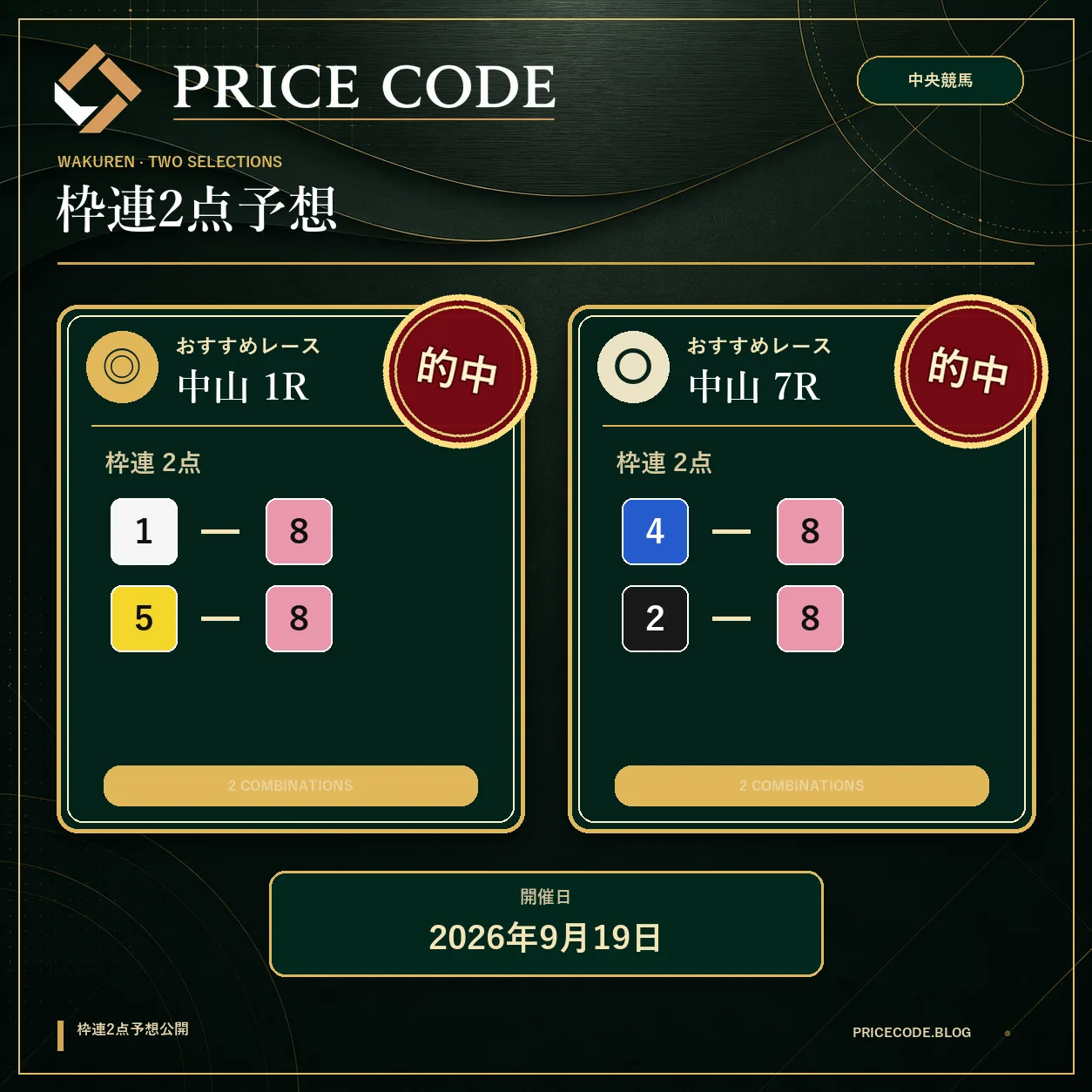 枠連２点９月１９日
