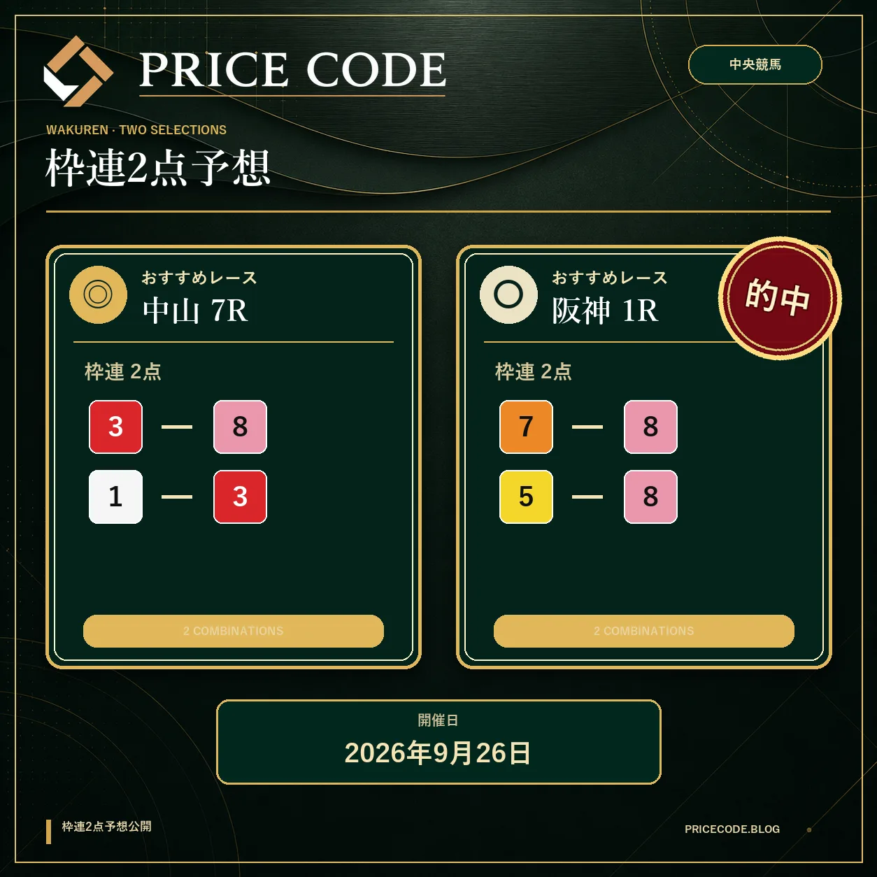 枠連2点9月26日