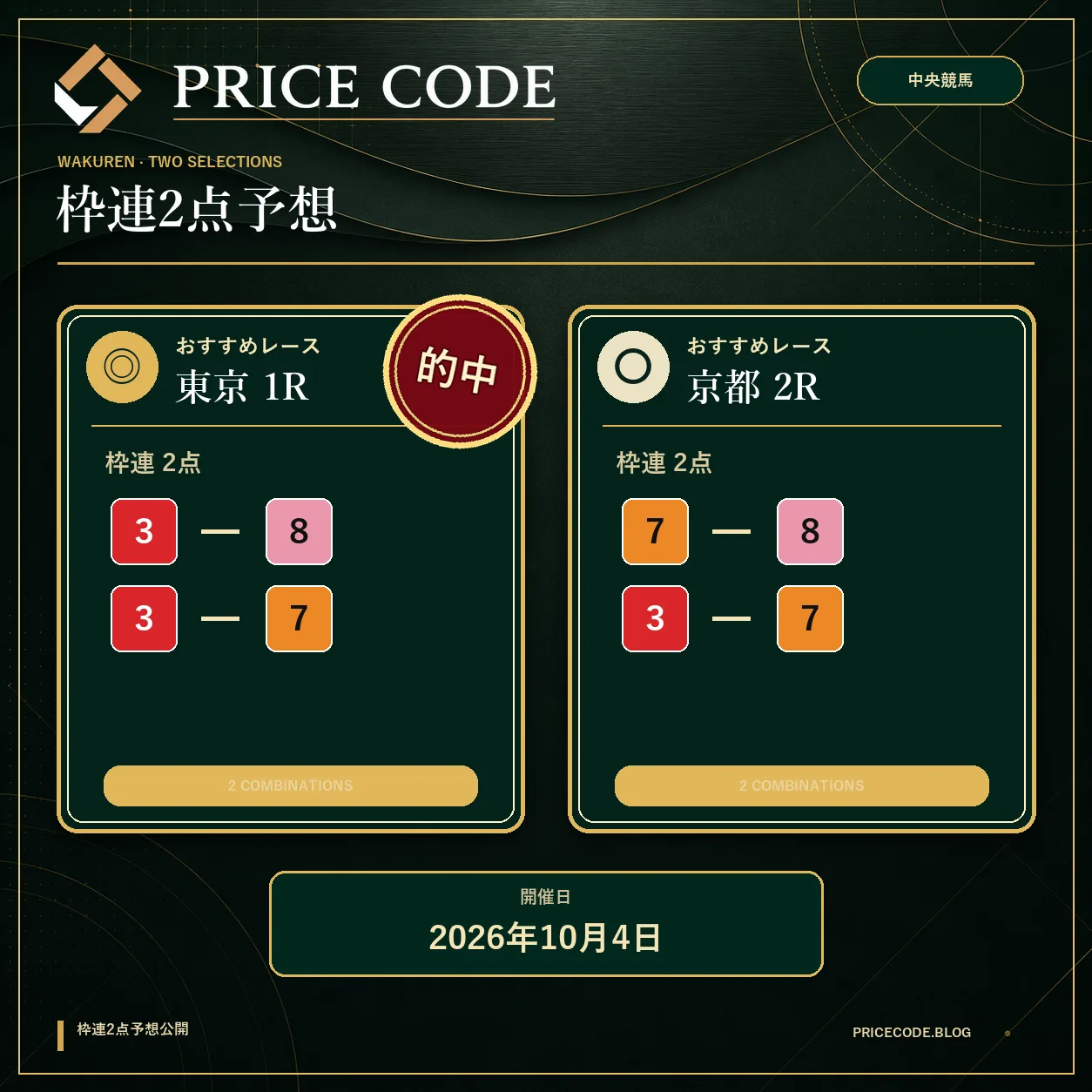 枠連2点10月4日