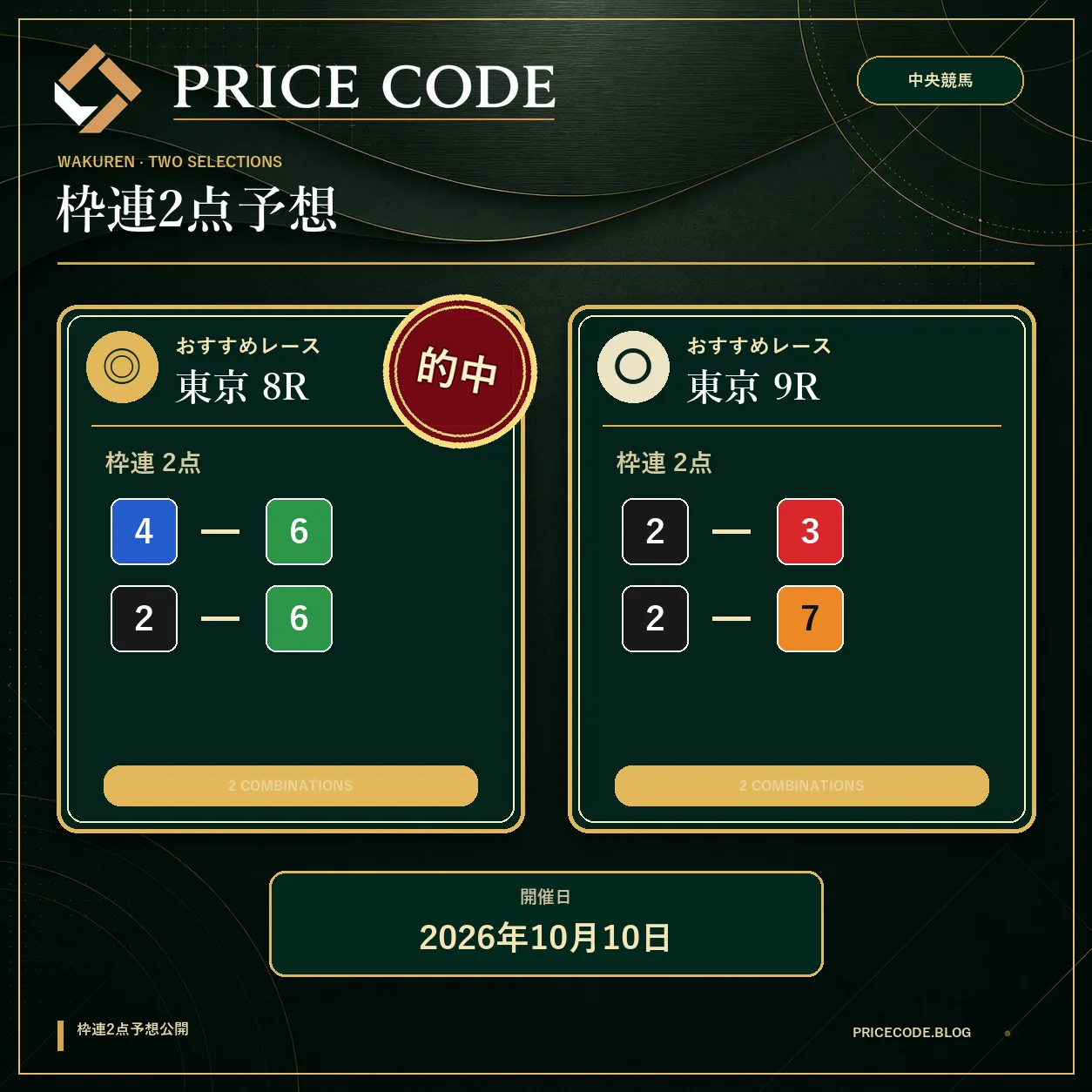 枠連2点10月10日