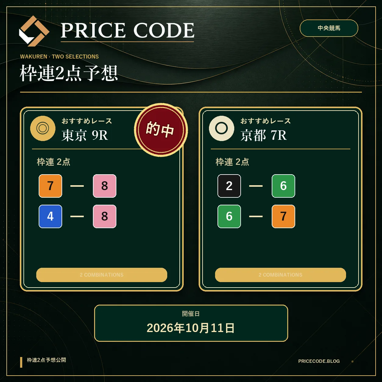 枠連2点10月11日