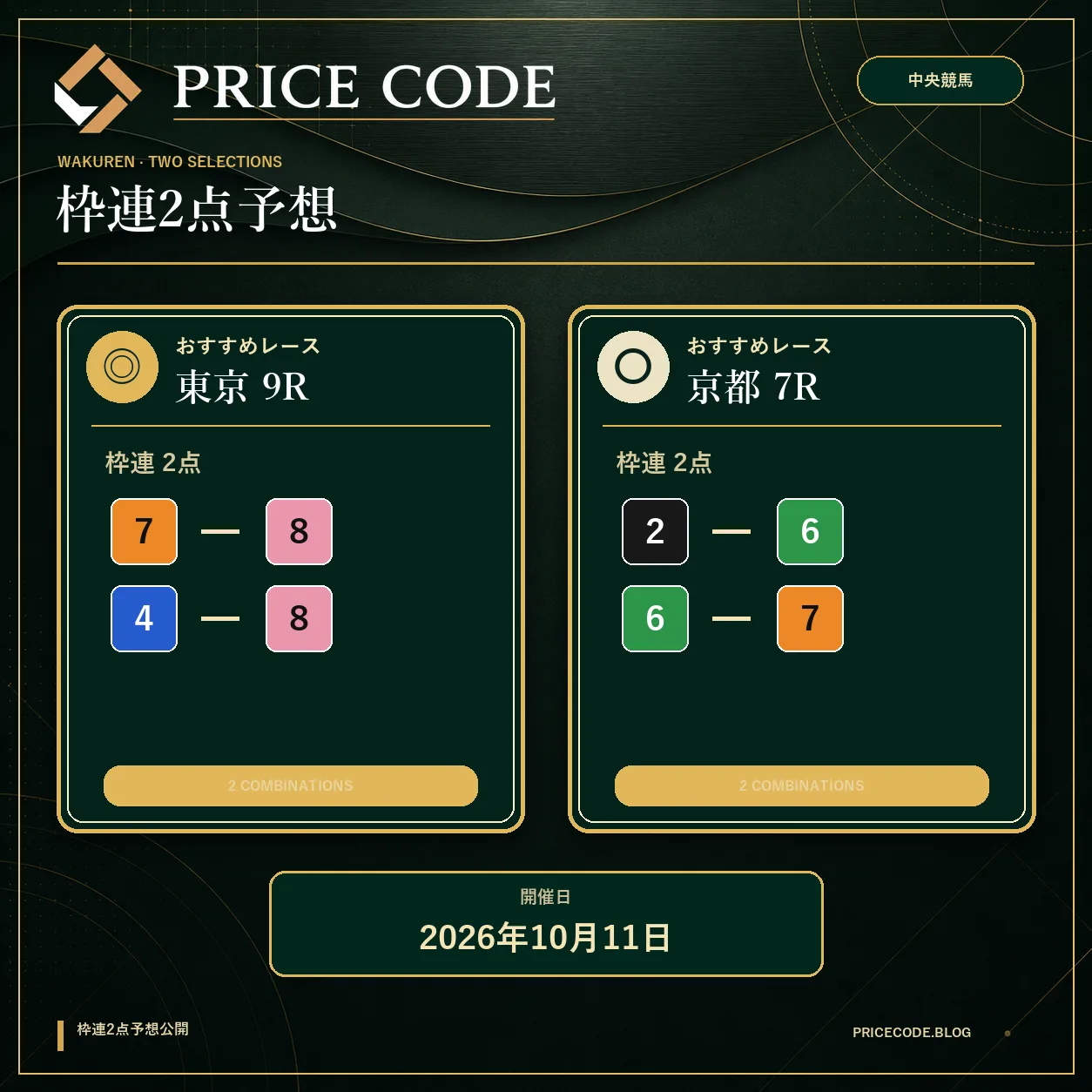 枠連２点１０月１１日