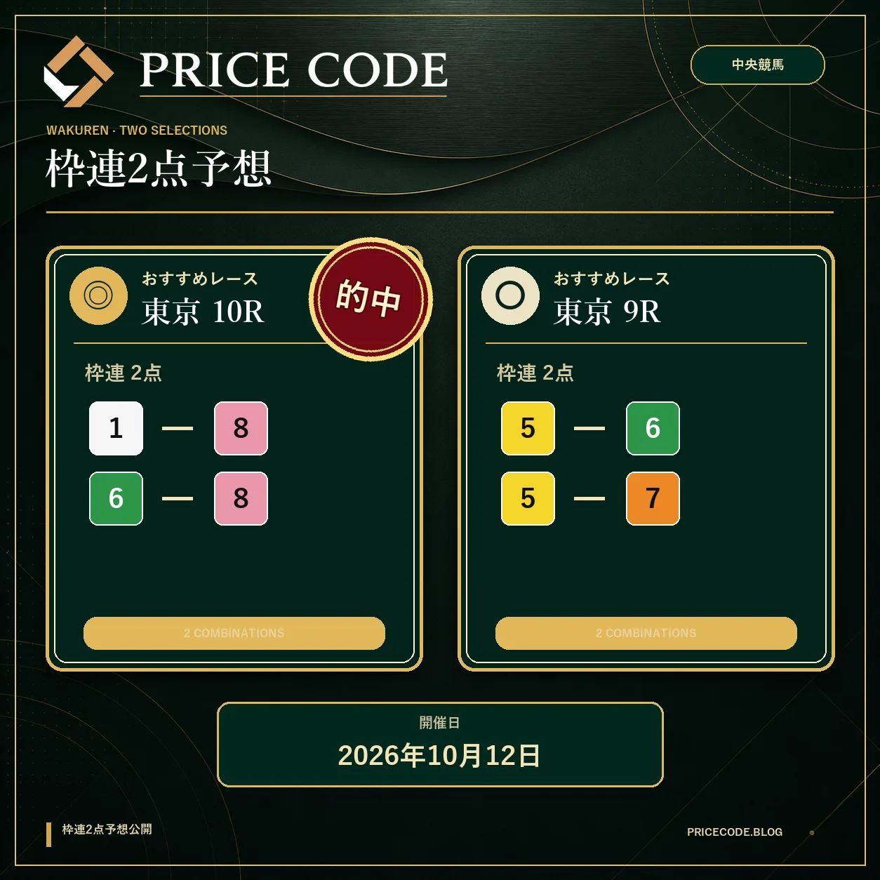 枠連2点10月12日