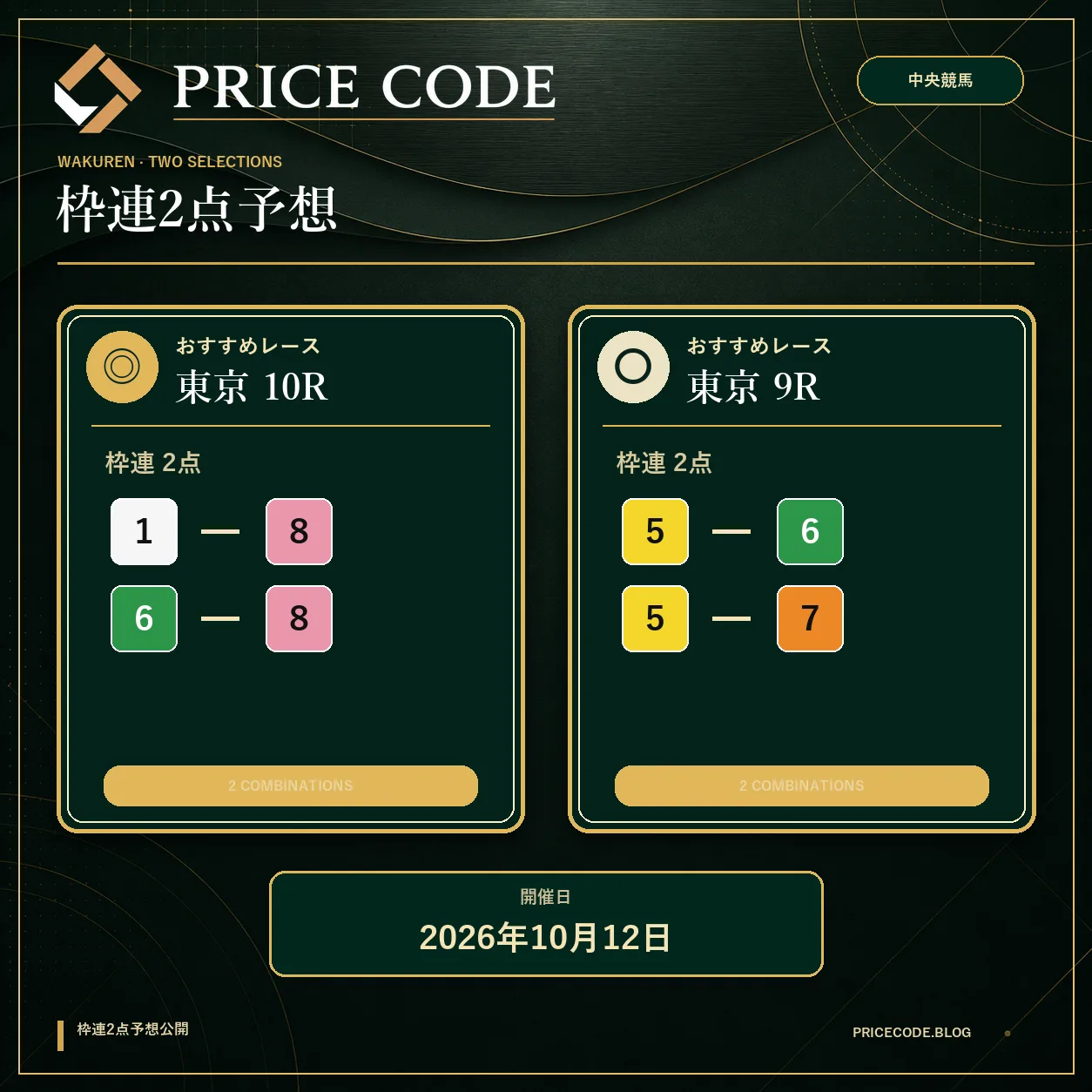 枠連２点１０月１２日