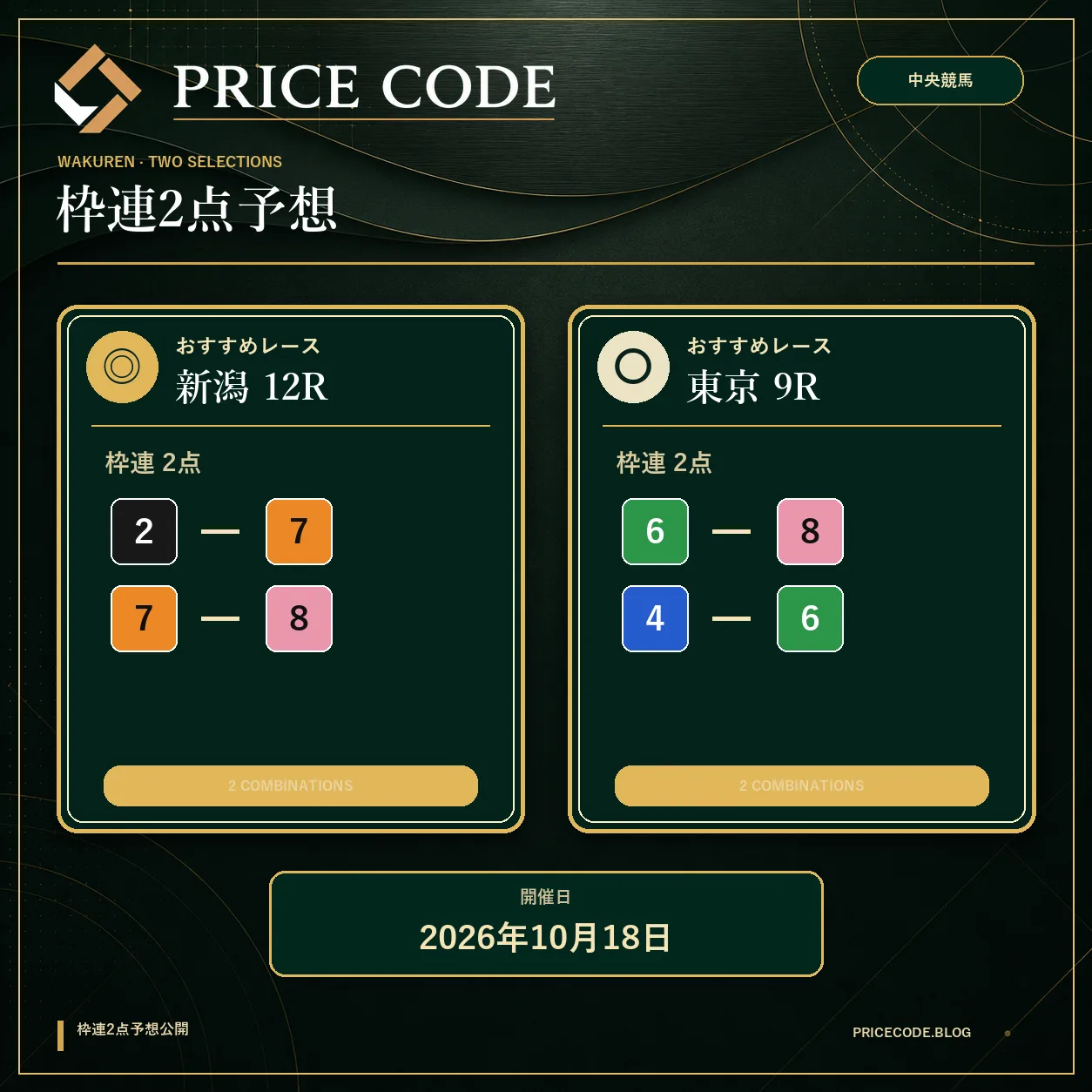 枠連２点１０月１８日